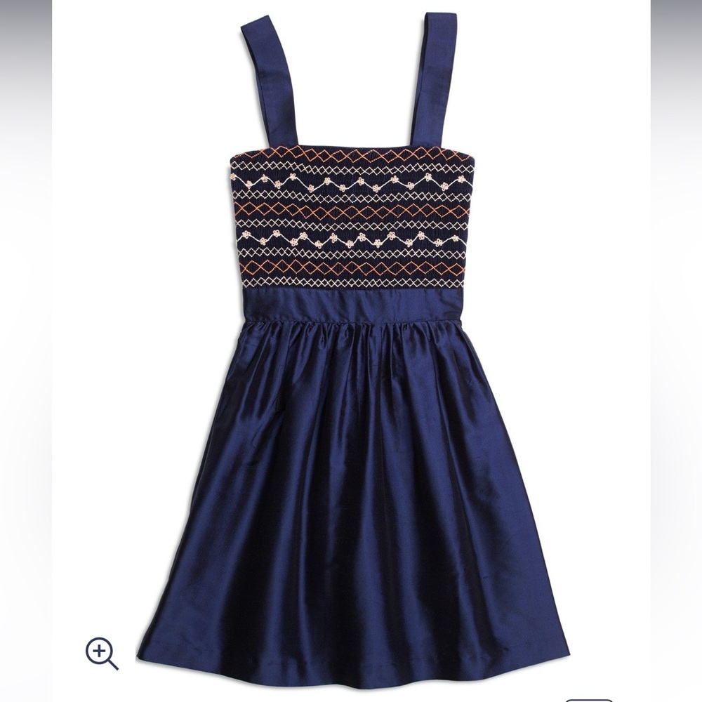 Brooks Brothers Girls Silk Smocked Embroidered Dress Navy Holidays NWT 4 , 5
